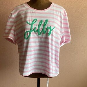 LILLY PULITZER Kids Pink and White Striped Tee